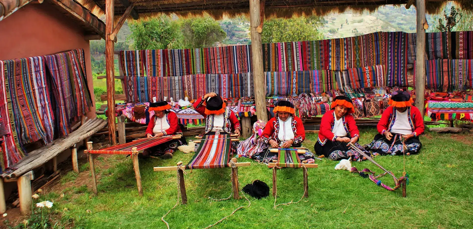 Amaru Indigenous Community weaving textiles in the Sacred Valley
